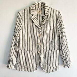 BSBEE Striped Blazer Button Down Jacket 100% Cotton The Real Real Cream Blue XS